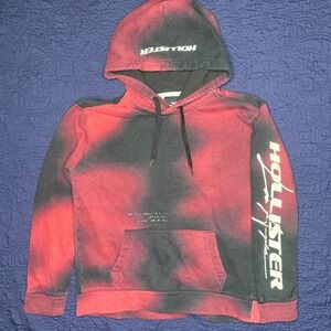 Hollister‎ Tie Dye Hoodie Sweatshirt Red Black Spell Out Hooded Pullover XS